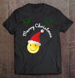 merry christmas smiley emoji santa hat shirt