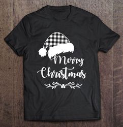 merry christmas white plaid santa hat tshirt gift