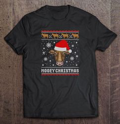 mooey christmas funny cow with santa hat t-shirt