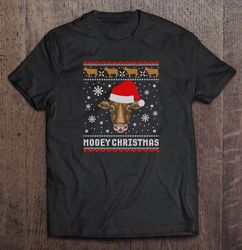 mooey christmas funny cow with santa hat tee shirt