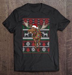 moose santa hat christmas lights shirt