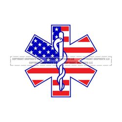 usa flag star of life ambulance medical emt logo drugs doctor .eps, .svg, .dxf .png vinyl cutter t-shirt, cnc clipart graphic 2094