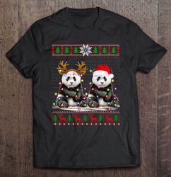 panda reindeer santa hat christmas lights shirt