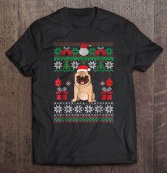 pug dog santa hat snowflake christmas sweater tee t-shirt