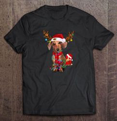 reindeer dachshund santa hat christmas lights shirt