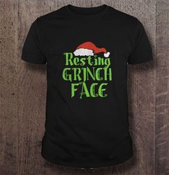 resting grinch face santas hat tshirt