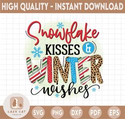 winter kisses and snowflake wishes png, winter holidays png, christmas png sublimation digital download