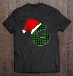 santa hat capital letter g monogram plaid christmas tshirt