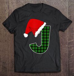 santa hat capital letter j monogram plaid christmas shirt