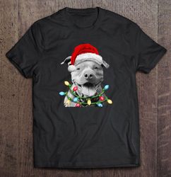 pitbull santa hat christmas lights tshirt