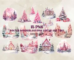 15 png winter wonderland pink gastle and tree, christian christmas svg, christmas design, christmas shirt, christmas 11