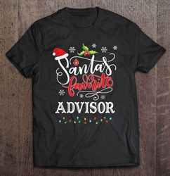 santas favorite advisor santa hat christmas lights v-neck t-shirt