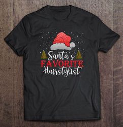 santas favorite hairstylist santa hat snowflakes christmas tee shirt