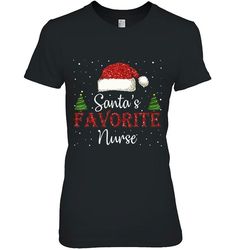 santas favorite nurse santa hat christmas tree snowflakes tshirt