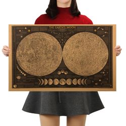 large vintage retro paper earth moon world map poster wall chart home decoration wall sticker