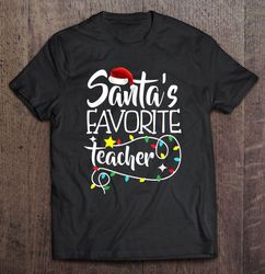 santas favorite teacher santa hat christmas lights tshirt