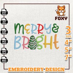 merry and bright embroidery machine design, christmas tree embroidery machine design, instant download