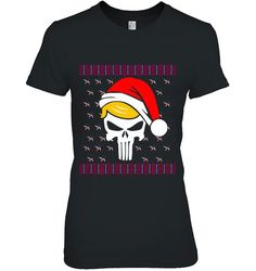 skull with iconic trump hair santa hat christmas v-neck t-shirt