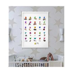 animal alphabet print low poly, printable pdf, jpeg print at home nursery children, instant download