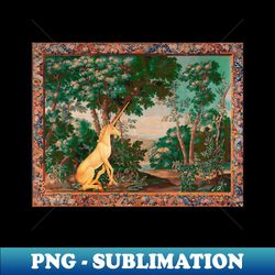 unicorn in woodland landscape among greenery and trees pink green hues - exclusive sublimation digital file - revolutionize your designs