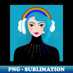 rainbow girl with blue hair and headphones - png transparent sublimation file - perfect for sublimation art