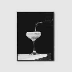 cocktail wall art, champagne prints, bar cart prints, alcohol digital art black and white art, wall decor, printable art