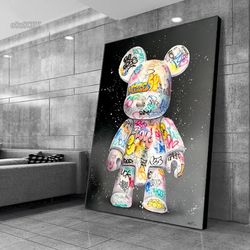 cute bear funny graffiti street art canvas painting cartoon character pop art posters prints street wall art picture for