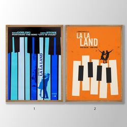 la la land movie poster, la la land minimalist poster, blue ver la la land, orange ver la la land, musical movie poster,