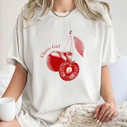 cherry girl red print tee, y2k graphic baby tee,trending fruit shirt, y2k shirt unise