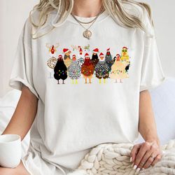 christmas chickens shirt, cute chicken farm animals holiday, santa hat animal farmer