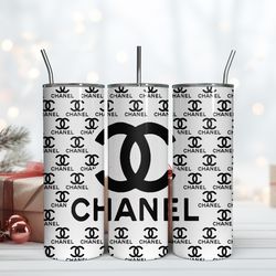 chanel 20oz skinny tumbler luxury, fashion designer gift tumbler, fashion girl travel tumbler, fashion women tumbler, fa