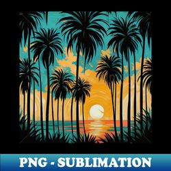 escape to the tropics colourful palm trees all over print - high-quality png sublimation download - vibrant and eye-catching typography