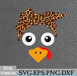 turkey face with leopard headband svg, thanksgiving pilgrim svg, happy thanksgiving svg, png, eps, dxf, digital