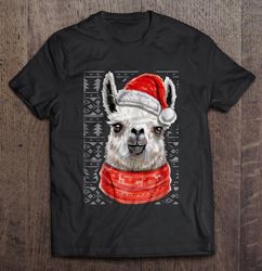 llama santa hat christmas lights tshirt