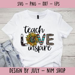 teach love inspire sunflower leopard sublimation png