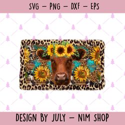 western cow with sunflower png, leopard frame western png