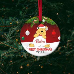 custom pooh christmas ornament, babys 1st christmas ornament