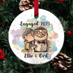 customizable engagement ornament, carl and ellie ornament