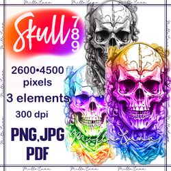 skull png, rainbow skull png, skull png sublimation, skull clipart png, skull black & white png, set skull png, stickers