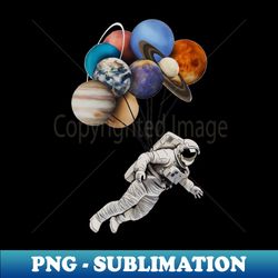 astronaut floating with planets as balloons colourful - sublimation-ready png file - bold & eye-catching