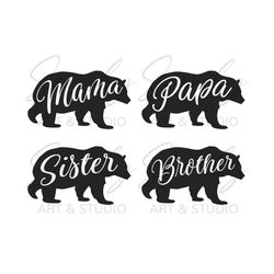 mama papa sister brother bear svg, svg files for cricut, mama bear svg,  mama svg, bear family svg, papa svg, papa bear svg, sister bear svg