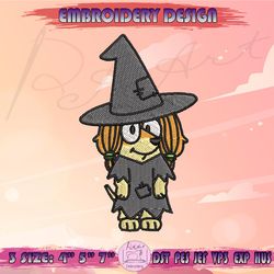 witch indy embroidery design, halloween bluey and friends embroidery, bluey halloween embroidery, machine embroidery designs
