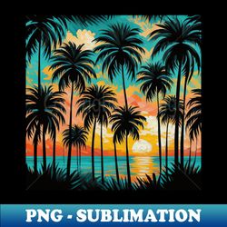 relaxing oasis colourful palm trees silhouette all over print - png transparent sublimation design - perfect for creative projects