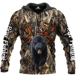 bear hunting all over printed hoodie x231216