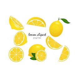 lemon clipart, lemon slices clipart, fresh citrus clipart, half sliced lemons clipart, chopped lemon clipart, lemon png, fruit clipart