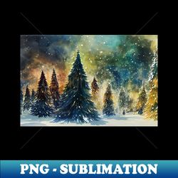 christmas forest watercolor painting snowy landscape - modern sublimation png file - enhance your apparel with stunning detail
