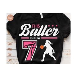 this baller is now 7 svg, birthday girls basketball svg, 7th birthday girl svg, basketball birthday svg, basketball party birthday svg file