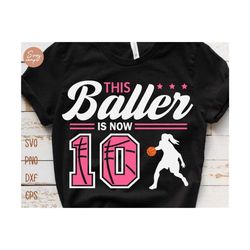 this baller is now 10 svg, birthday girls basketball svg, 10th birthday girl svg, basketball birthday svg, basketball party birthday svg