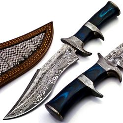 custom handmade forged damascus steel hunting knife with wood & damascus handle