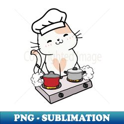 Funny white Cat is cooking - Retro PNG Sublimation Digital Download - Instantly Transform Your Sublimation Projects